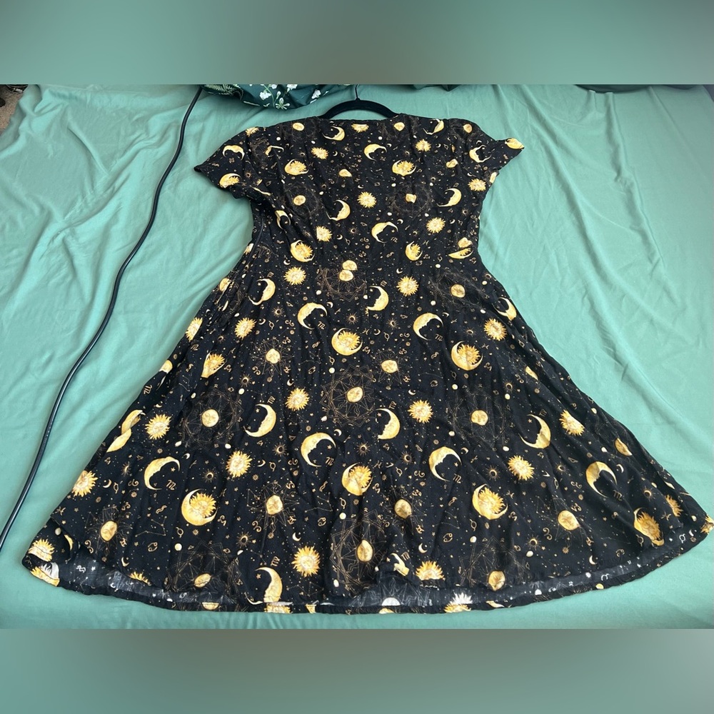 Black Midi Dress with Gold Celestial Print - Picture 3 of 4